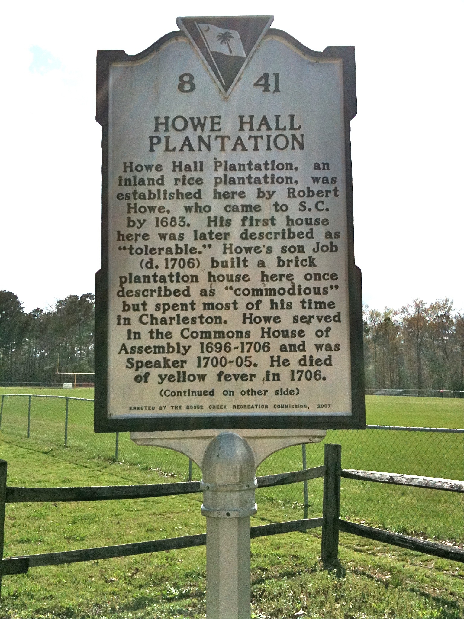 Howe Hall Plantation / Howe Hall Marker (front)