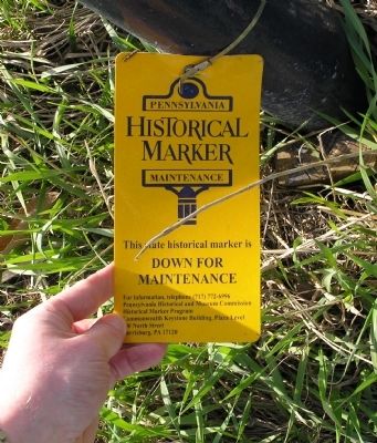 Tulpehocken Path Marker (Down for Maintenance tag). Click for full size. Tulpehocken Path Marker (Down for Maintenance tag) image. Click for full size.