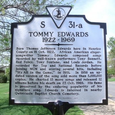 Tommy Edwards Marker. Click for full size. Tommy Edwards Marker image. Click for full size.