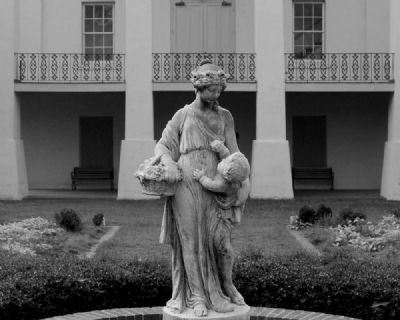 Cokesbury Garden Statue with<br>Masonic School in Background image. Click for full size.
