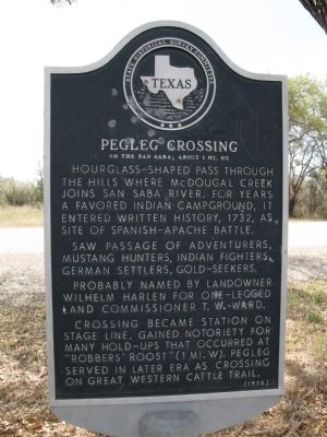 Pegleg Crossing on the San Saba Marker image. Click for full size.