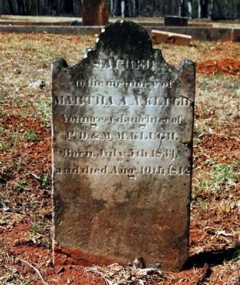 Martha A.A. Klugh (1833-1842)<br>Tombstone image. Click for full size.