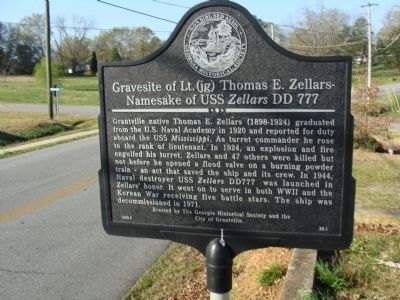 Gravesite of Lt Thomas E Zellars - Namesake of USS Zellars DD 777 Marker image. Click for full size.