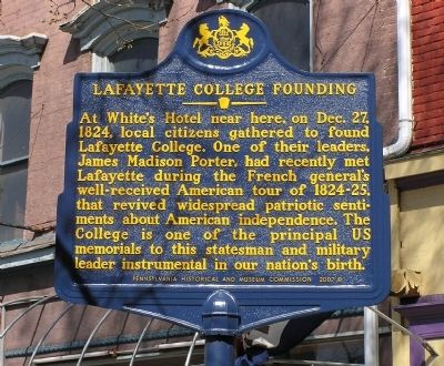 Lafayette College Founding Marker image. Click for full size.