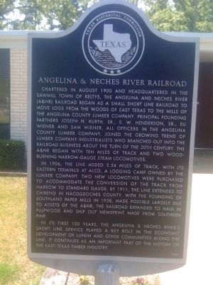Angelina & Neches River Railroad Marker image. Click for full size.