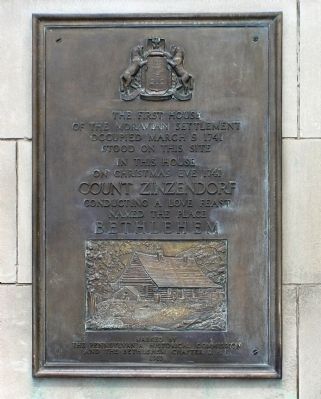 First House of Moravian Settlement Plaque image. Click for full size.