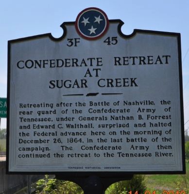 Confederate Retreat at Sugar Creek Marker image. Click for full size.