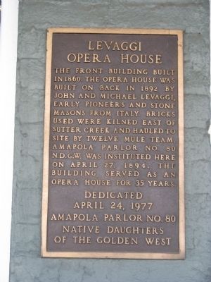 Levaggi Opera House Marker. Click for full size. Levaggi Opera House Marker image. Click for full size.