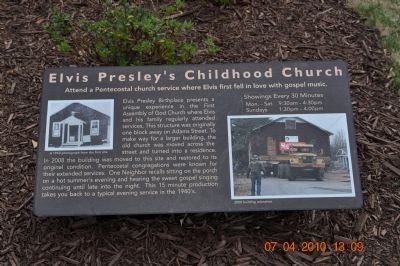 Elvis Presley's Childhood Church Marker image. Click for full size.