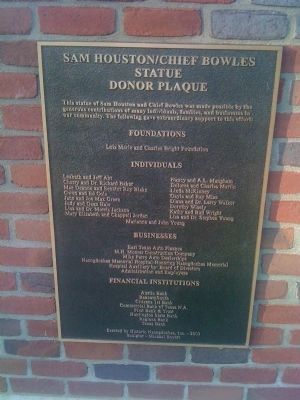 San Houston/Chief Bowles Statue Donor Plaque image. Click for full size.