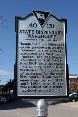 State Dispensary Warehouse Marker, reverse side image. Click for full size.