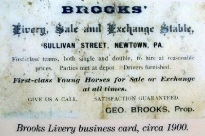 Brooks' Livery Business Card image. Click for full size.