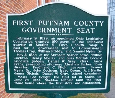 First Putnam County Government Seat Marker (Side A) image. Click for full size.