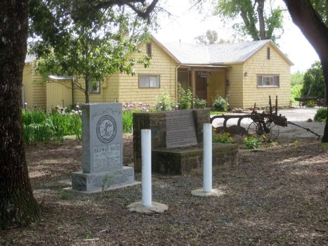 Halfway House Marker, Village of Silveyville Marker, and <i>The Stage Stop</i> image. Click for full size.