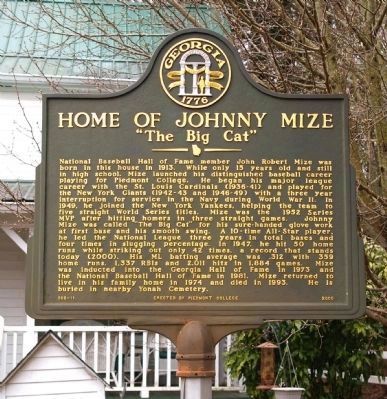 Home of Johnny Mize Marker image. Click for full size.