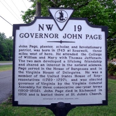 Governor John Page Marker image. Click for full size.