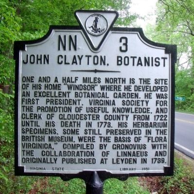John Clayton, Botanist Marker image. Click for full size.