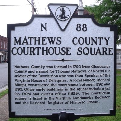 Mathews County Courthouse Square Marker image. Click for full size.