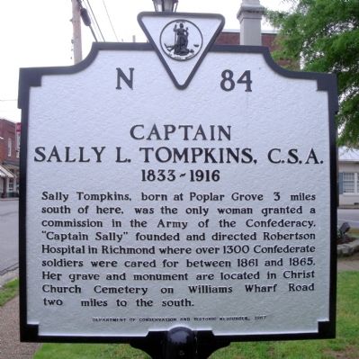 Captain Sally L. Tompkins, C.S.A. Marker image. Click for full size.