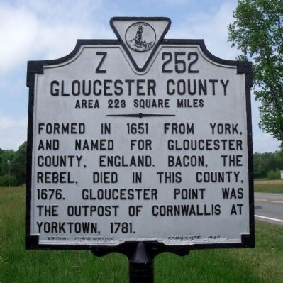 Gloucester County Marker (obverse) image. Click for full size.