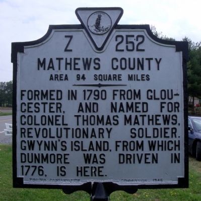 Mathews County Marker (reverse) image. Click for full size.