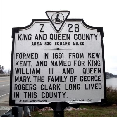 King and Queen County Marker (reverse) image. Click for full size.