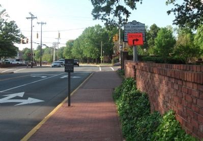 Back Side of the Elon University Marker Covered by Detour Sign. Click for full size. Back Side of the Elon University Marker Covered by Detour Sign image. Click for full size.