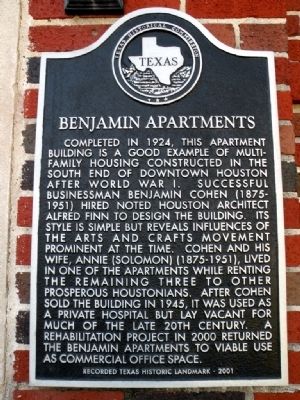 Benjamin Apartments Building Marker. Click for full size. Benjamin Apartments Building Marker image. Click for full size.