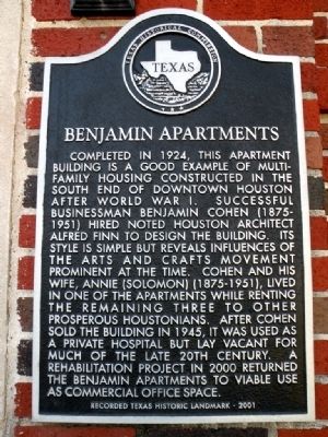 Benjamin Apartments Building Marker image. Click for full size.