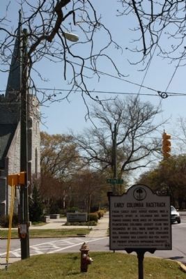 Early Columbia Racetrack Marker, looking east, corner of Devine St. and Sims Ave. image. Click for full size.