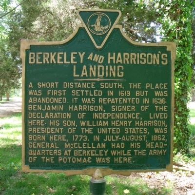 Berkeley and Harrison's Landing Marker image. Click for full size.
