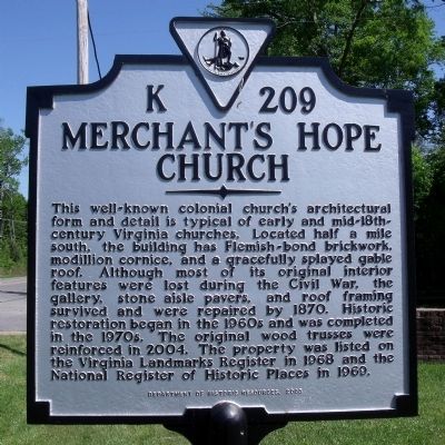 Merchant's Hope Church Marker image. Click for full size.