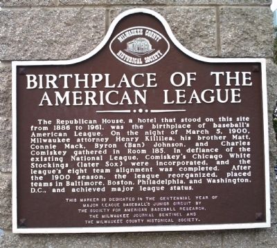 Birthplace of the American League Marker image. Click for full size.