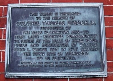 Colonel Thomas Stegge, Jr. Tablet. Click for full size. Colonel Thomas Stegge, Jr. Tablet image. Click for full size.