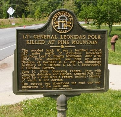 Lt. General Leonidas Polk Killed at Pine Mountain Marker image. Click for full size.