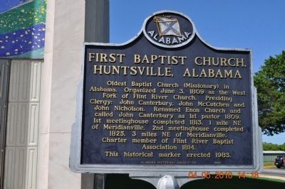 The First Baptist Church Huntsville Alabama Marker. Click for full size. The First Baptist Church Huntsville Alabama Marker image. Click for full size.