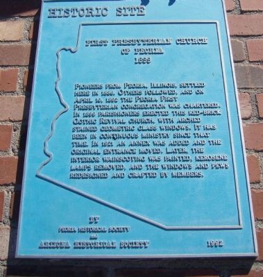First Presbyterian Church of Peoria Marker. Click for full size. First Presbyterian Church of Peoria Marker image. Click for full size.