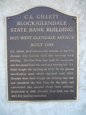 C. L. Gillett Block/Glendale State Bank Building Marker image. Click for full size.