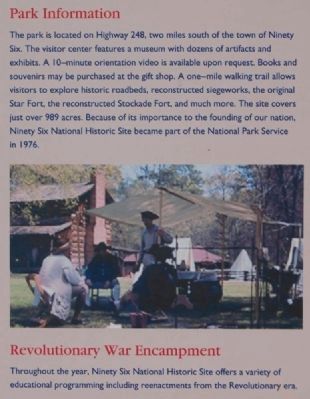 Ninety Six National Historic Site Marker -<br>Park Information / Revolutionary War Encampment image. Click for full size.