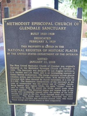 Methodist Episcopal Church of Glendale Sanctuary Marker. Click for full size. Methodist Episcopal Church of Glendale Sanctuary Marker image. Click for full size.