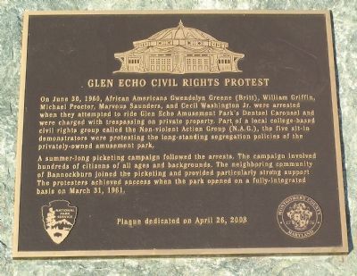 Glen Echo Civil Rights Protest Marker image. Click for full size.