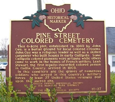 Pine Street Colored Cemetery Marker (Side A) image. Click for full size.