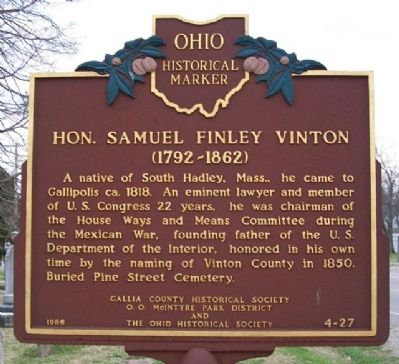 Hon. Samuel Finley Vinton Marker image. Click for full size.