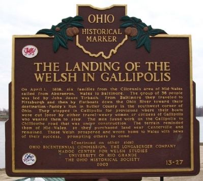 The Landing of the Welsh in Gallipolis Marker (Side A) image. Click for full size.