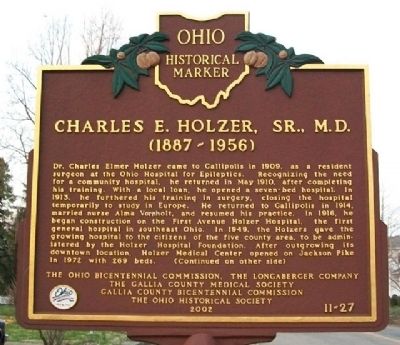Charles E. Holzer, Sr., M.D. Marker (Side A) image. Click for full size.