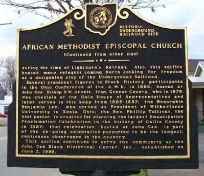 John Gee A.M.E. Church Marker (Side B) image. Click for full size.