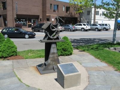 The Post Road Bridge Marker and "A Bridge in Time" Sculpture image. Click for full size.