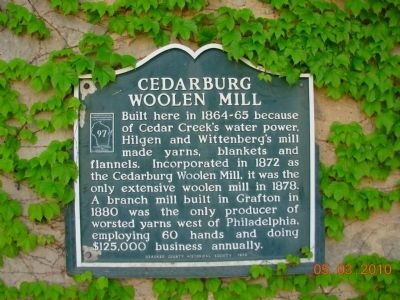 Cedarburg Woolen Mill Marker. Click for full size. Cedarburg Woolen Mill Marker image. Click for full size.