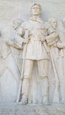 The Alamo Cenotaph Bonham Statue. Click for full size. The Alamo Cenotaph Bonham Statue image. Click for full size.