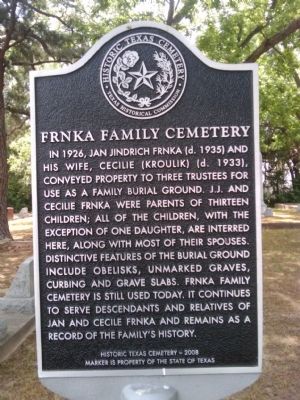 Frnka Family Cemetery Marker image. Click for full size.